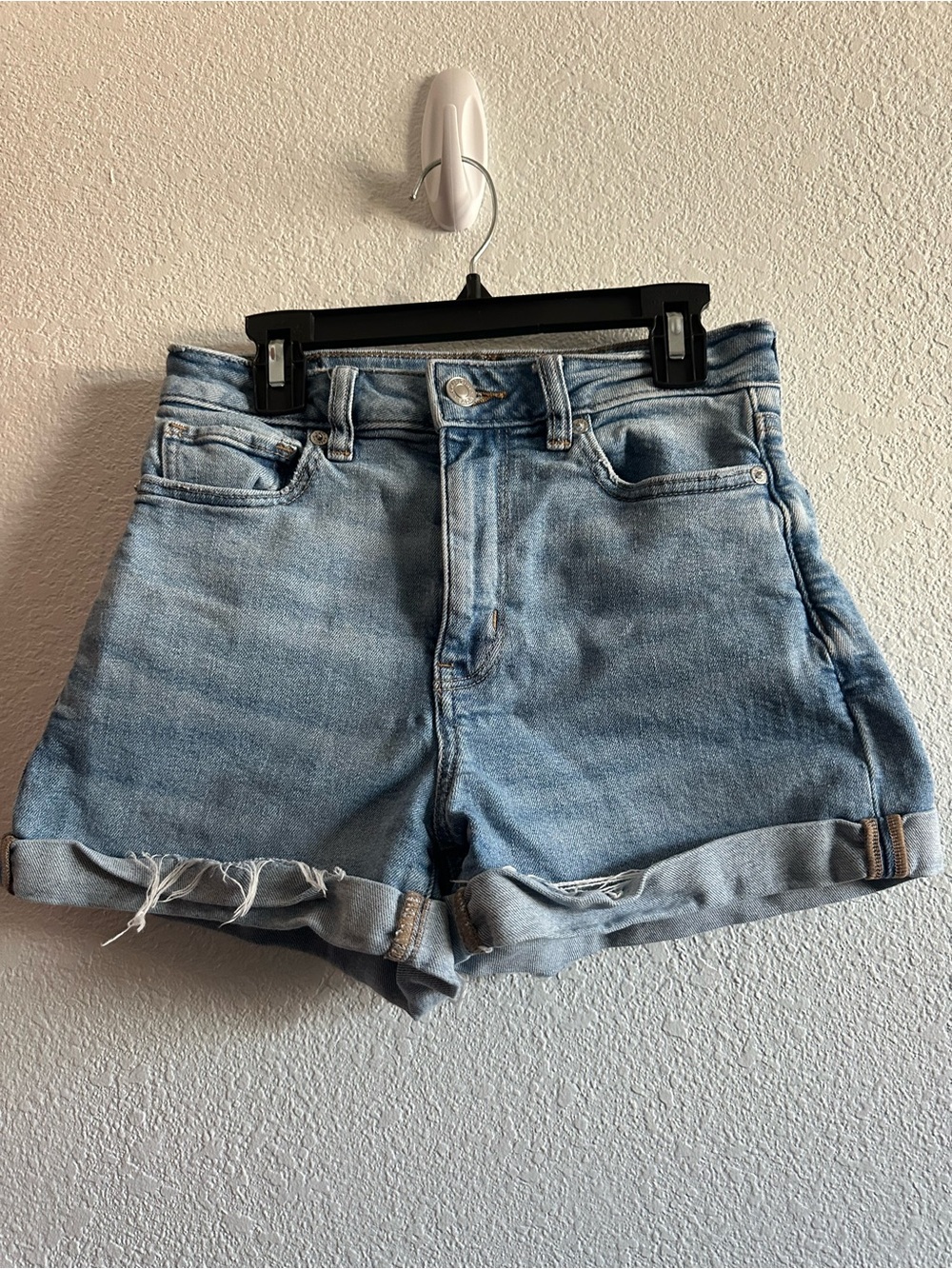 American Eagle Outfitters Light Blue Rolled-Hem Denim Shorts